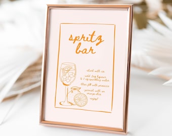 Plantilla de letrero para barra de spritz de despedida de soltera con cítricos, letreros editables de bebidas exclusivas "Ella encontró su pareja ideal", decoración imprimible para brunch nupcial BS52