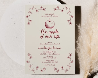 Fall Apple Themed Baby Shower Invitation Template, Editable The Apple Of Our Eye Invite, Printable Baby Sprinkle Autumn Invitations, BY24