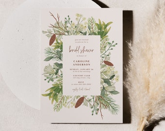 Christmas Bridal Shower Invitation, Winter Bridal Shower Invite Printable, Cute Holiday Party Invitations, Canva Template Instant Download