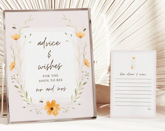 Bride to Bee Bridal Shower Advice and Wishes Game, Wildflower Meant to Bee Wedding Keepsake Activity, Honey Bridal Brunch Template, BS16