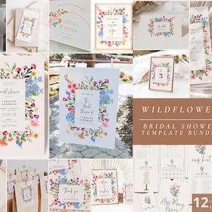 Wildflower Bridal Shower Bundle Templates, Editable Flower Invitation Signs and Games, Printable Floral Wedding Shower Decor Ideas, BS33