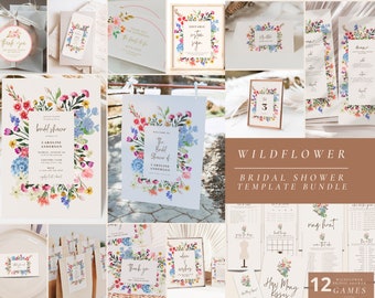 Wildflower Bridal Shower Bundle Templates, Editable Flower Invitation Signs and Games, Printable Floral Wedding Shower Decor Ideas, BS33