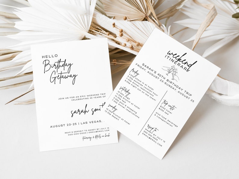 40th Birthday Girls Trip Invitation and Itinerary Template Editable Girls Weekend Getaway Minimalist Invite 40th Birthday Ideas M1 image 1