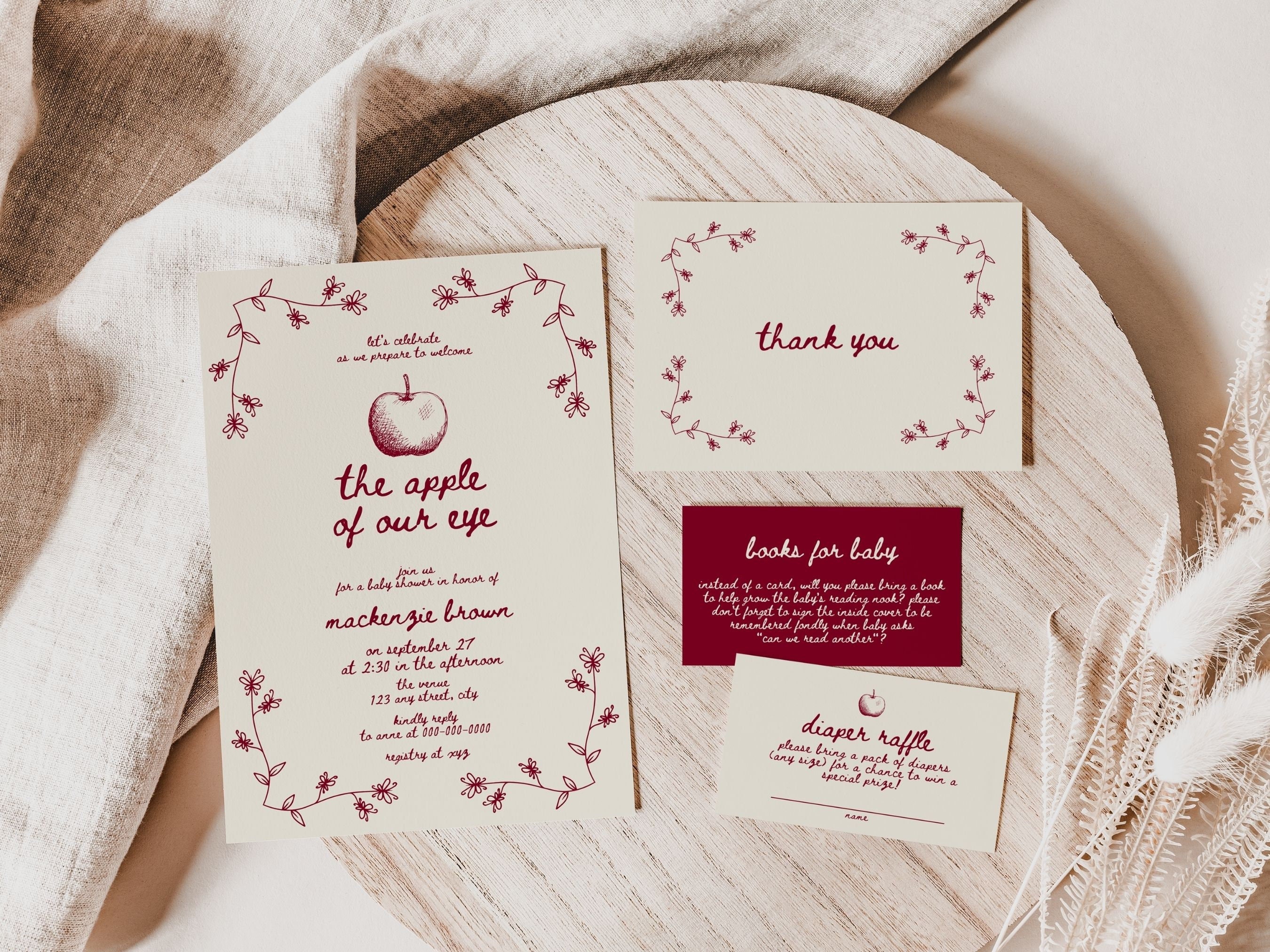 Fall Apple Themed Baby Shower Invitation Template, Editable The Apple Of Our Eye Invite, Printable Baby Sprinkle Autumn Invitations, BY24