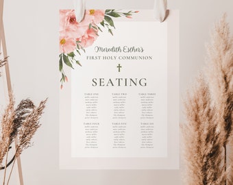 Pink Floral First Communion Seating Chart Template | Printable 1st Communion Seating Chart Sign | Editable First Holy Communion Girl | FC1