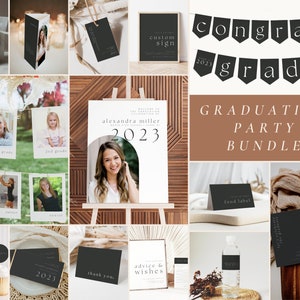 Modern Graduation Party Bundle Templates | Custom Grad Party Class of 2023 Invitation and Decor | DIY Editable Personalized Printable | GP7