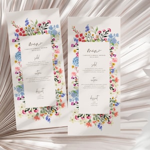 Wildflower Bridal Shower Menu Template, Boho Floral Garden Party Table Decorations, Pink Botanical Brunch with the Bride Menus Decor, BS33