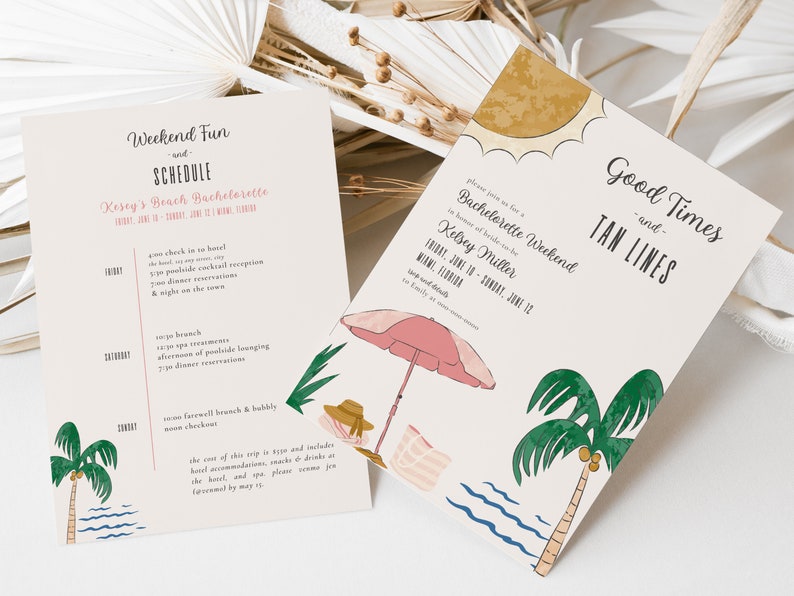 Beach Bachelorette Party Invitation and Itinerary Template Digital Instant Download Boho Good Times & Tan Lines Tropical Girls Weekend GT2 image 2