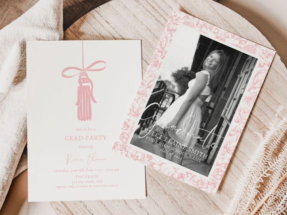 Class of 2026 Graduation Announcement, Editable Senior Grad Party Invitation Template, Trendy Coquette Bow Editable Open House Invite, GR8