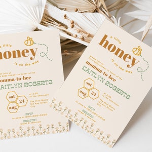 Bumble Bee Baby Shower Invitations Template A Little Honey Is On the Way Invites DIY Editable Boho Mom to Bee Themed Baby Sprinkle B11 image 4