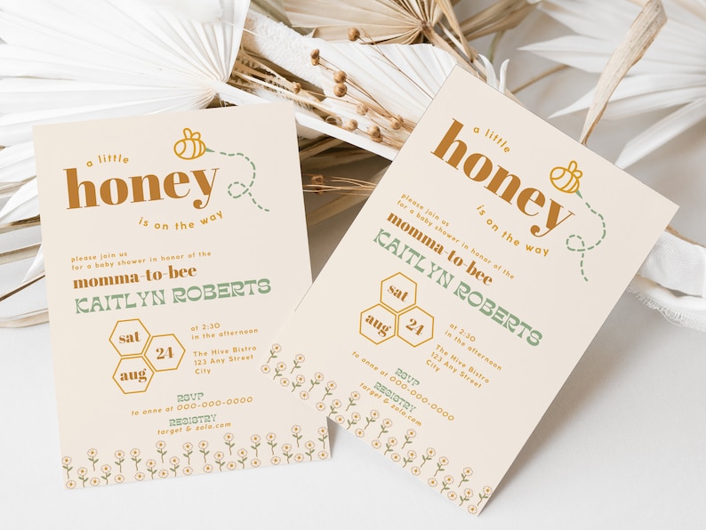 Bumble Bee Baby Shower Invitations Template A Little Honey Is On the Way Invites DIY Editable Boho Mom to Bee Themed Baby Sprinkle B11 image 4