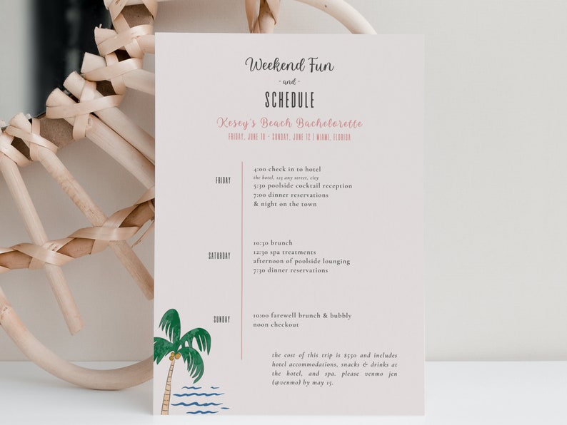 Beach Bachelorette Party Invitation and Itinerary Template Digital Instant Download Boho Good Times & Tan Lines Tropical Girls Weekend GT2 image 4