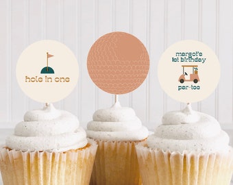 Hole in One First Birthday Cupcake Toppers Template | Golf 1st Birthday Theme Cupcake Toppers | Editable DIY Par-Tee Decor Decorations | FB3