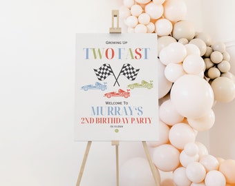 Two Fast Birthday Party Welcome Sign Template, Editable Race Car Second Birthday Decor, Printable Vintage Derby Car 2nd Bday Decoration FB16