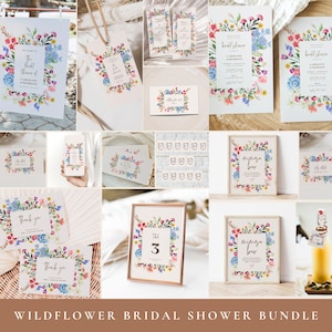 Wildflower Bridal Shower Bundle Templates, Editable Flower Invitation Signs and Games, Printable Floral Wedding Shower Decor Ideas, BS33