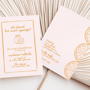 Modelo de convite para chá de panela Citrus, editável Ela encontrou seus cartões de convite principais, convites extravagantes para brunch de noiva de verão, BS52