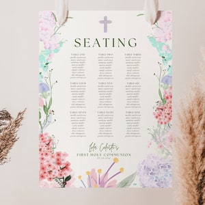 Wildflower First Communion Seating Chart Sign Template | Printable 1st Communion Seat Poster | DIY Editable First Holy Communion Girl | FC11