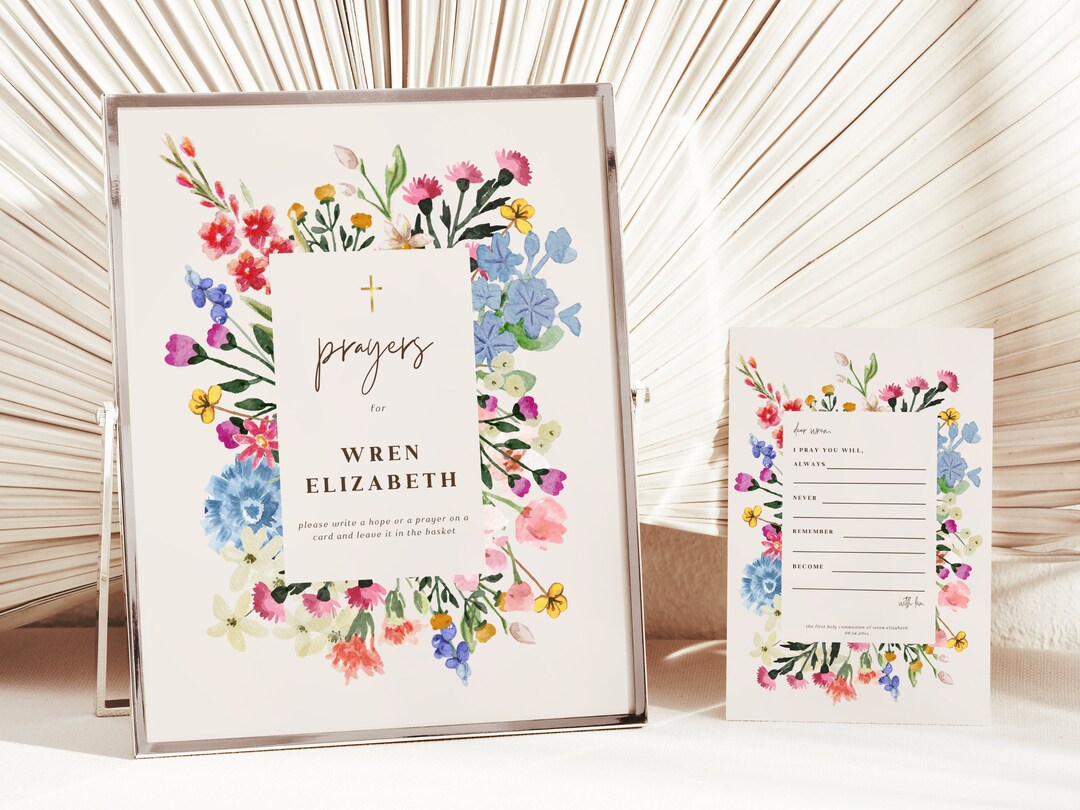 Wildflower First Communion Prayer Card and Sign Template, DIY Editable ...