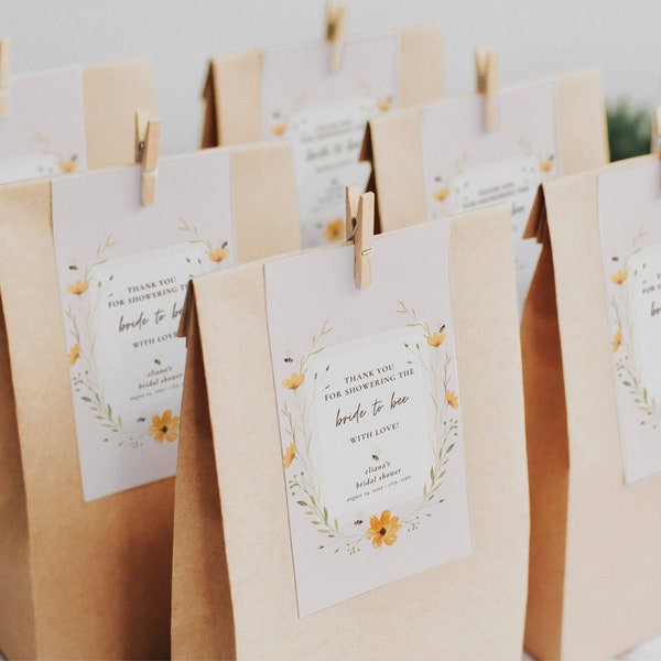 Bride to Bee Bridal Shower Favor Tags, Wildflower Meant to Bee Wedding Shower Thank You Gift Tag, Honey Bridal Brunch Favors Template, BS16