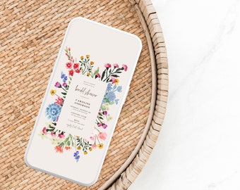 Wildblumen Brautparty Text Einladungsvorlage, Boho Blumen Gartenparty digitale einladen, rosa botanische Braut Brunch Zeichen lädt ein, BS33