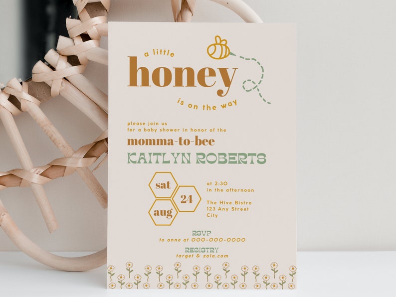 Bumble Bee Baby Shower Invitations Template A Little Honey Is On the Way Invites DIY Editable Boho Mom to Bee Themed Baby Sprinkle B11 image 3