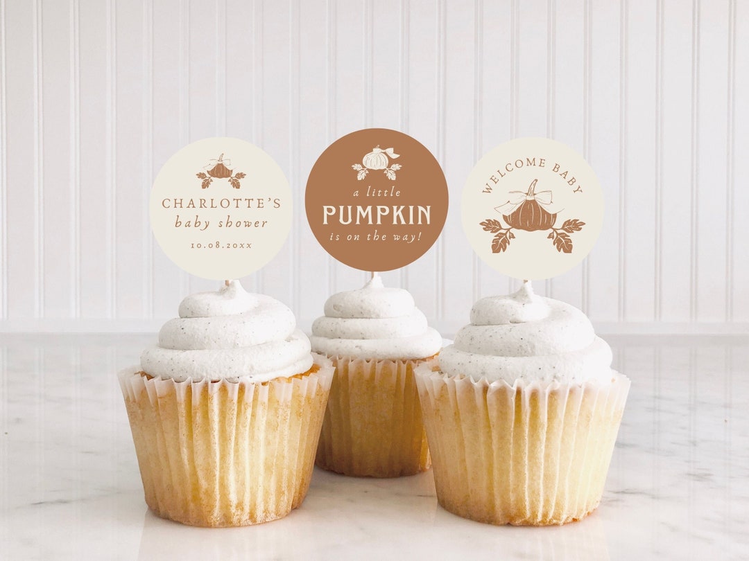 Fall Pumpkin Baby Shower Cupcake Toppers Template, Editable Gender ...