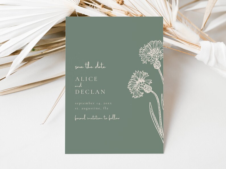 Boho Save The Date Template Download with Photo Modern Sage Green Wedding Save The Date Card Minimalist Save The Date Botanicals Simple image 3