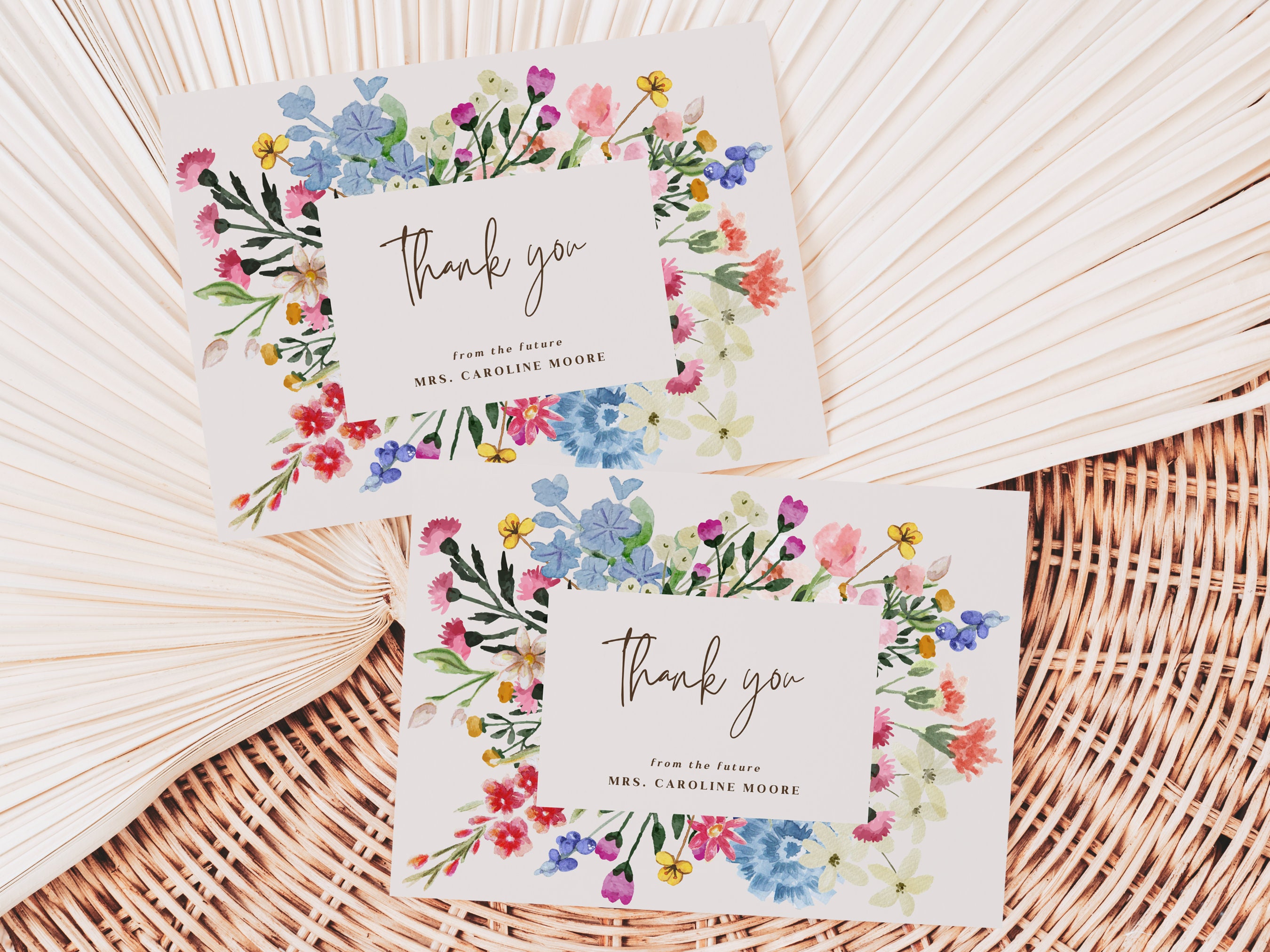 Wildflower Bridal Shower Thank You Card Template Editable - Etsy