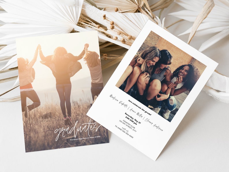 Graduation Party Invitation for Three Grads Boho Graduation Announcement Card Template Cute DIY Friends Graduation Party Invite GP5 image 4