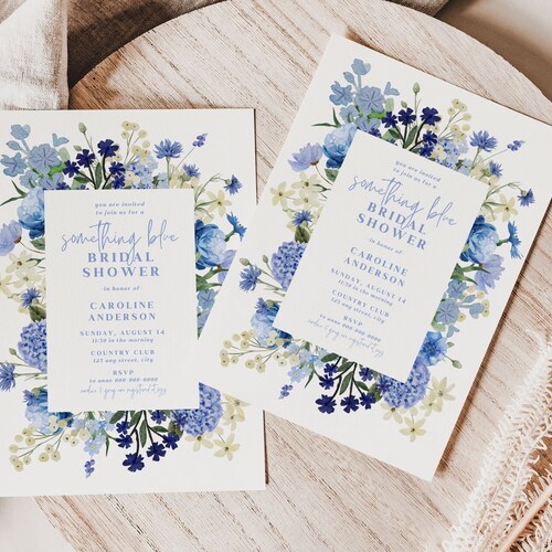 Wildflower Bridal Shower Invitation Template, Editable Something Blue Floral Invite Cards, Botanical Garden Bridal Brunch Invitations, BS54