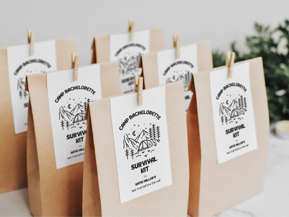 Camp Bachelorette Party Survival Kit Welcome Bag Tags Template Retro Camping  Bachelorette Girls Weekend Glamping Mountain Lake Bach Favors 