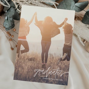 Graduation Party Invitation for Three Grads Boho Graduation Announcement Card Template Cute DIY Friends Graduation Party Invite GP5 image 1