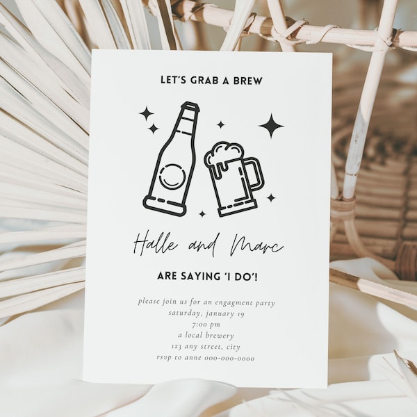 Engagement Party Invitations Template, Cute Brewery Theme Engagement Party Ideas, Casual Engagement Party Editable Printable Digital Invites