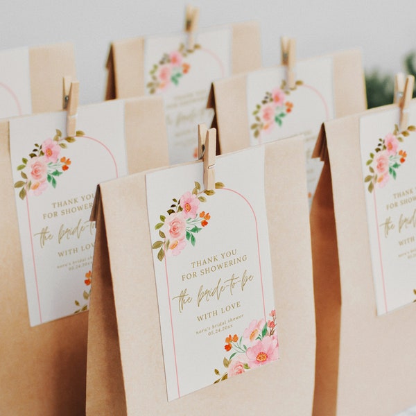Love in Bloom Bridal Shower Favors Tags | Spring Garden Bridal Shower Template | Editable Pink Floral Summer Garden Party Gift Tag | BS11