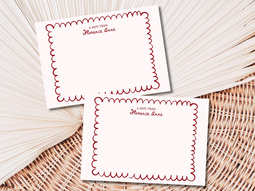Personalized Cherry Note Card Template, Editable Wavy Border Stationery ...