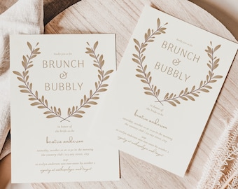 Fall Bridal Shower Invitation Template, Editable Brunch and Bubbly Invite Card, Elegant Neutral Printable Instant Download Invitations, BS35