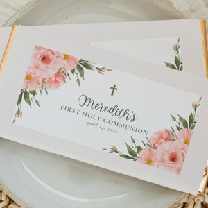 Pink Floral First Communion Chocolate Bar Wrapper Template Printable ...