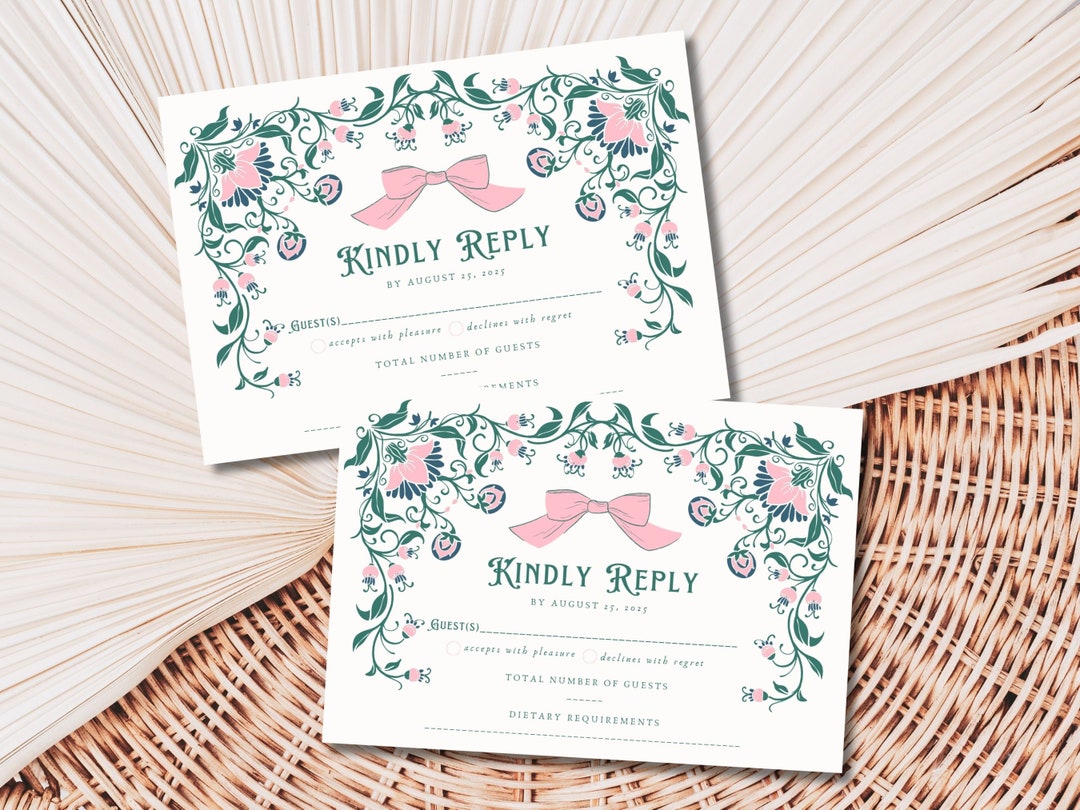 Pink Bow Baby Shower RSVP Card Template, Editable Coquette Baby Brunch ...