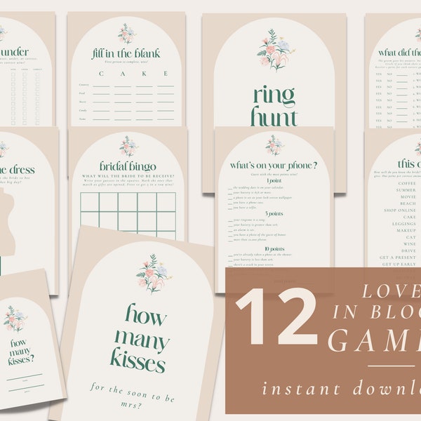 Love is in Bloom Bridal Shower Games Bundle Template, Cute Editable Floral Garden Party Game Set, Boho Wildflower Fun Guest Activities, BS28