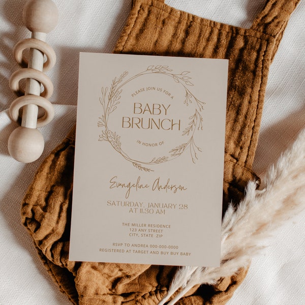 Neutral Baby Brunch Shower Invitation Template | Boho Baby Shower Invites | DIY Digital Instant Download Printable | Boy or Girl Shower BY1