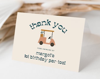 Hole in One First Birthday Thank You Card Template | Golf 1st Birthday Theme Thank You Notes | Boho Girls 1 st Golf Birthday Par-Tee | FB3