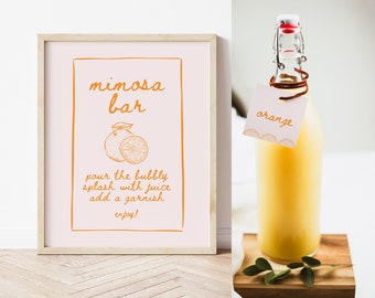 Citrus Bridal Shower Mimosa Bar Sign and Juice Tags Template, Editable She Found Her Main Squeeze Decor, Cute Bridal Brunch Decorations BS52