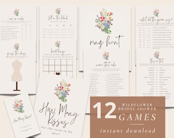 Wildflower Bridal Shower Games Templates, Editable Boho Floral Garden Party Printable Game, Botanical Bridal Brunch Fun Guest Activity, BS33