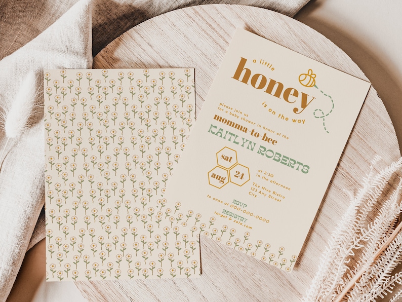 Bumble Bee Baby Shower Invitations Template A Little Honey Is On the Way Invites DIY Editable Boho Mom to Bee Themed Baby Sprinkle B11 image 2