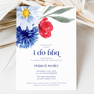 I Do BBQ Couples Shower Invitation Template, Modern Backyard Cookout Engagement Party Invite, Floral Bridal Shower Invitations Card, BS25 image 3