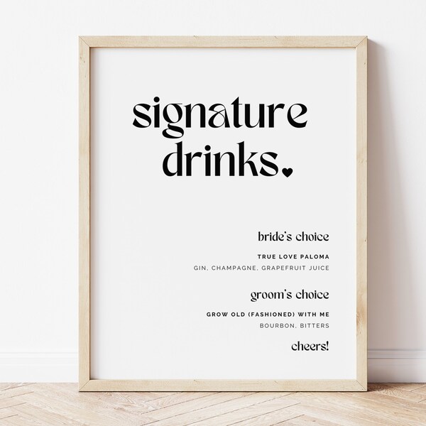 Signature Drink Sign Template | Printable Wedding Bar Sign | Wedding Cocktail Menu Sign | Custom His and Hers Drinks | Boho Drink Menu | W1