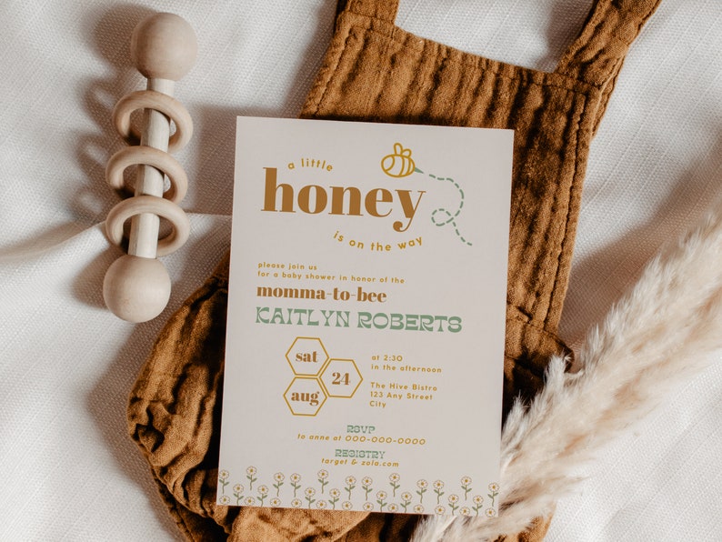 Bumble Bee Baby Shower Invitations Template A Little Honey Is On the Way Invites DIY Editable Boho Mom to Bee Themed Baby Sprinkle B11 image 1