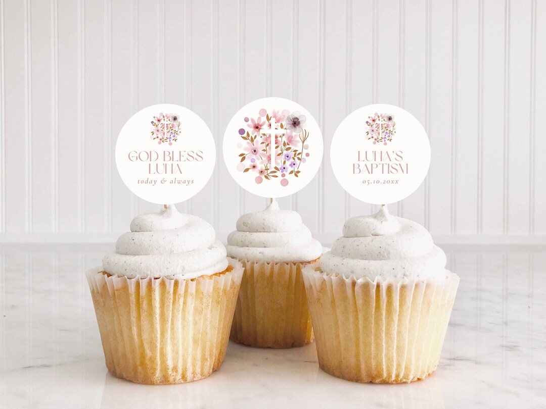 Wildflower Baptism Cupcake Topper Template, Printable Floral ...