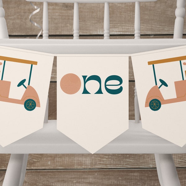 Hole in One First Birthday High Chair Banner Template, Boho Girl Golf Party Bunting Decor, DIY 1st Birthday Par-Tee Theme Decoration, FB3