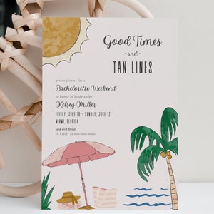 Beach Bachelorette Party Invitation and Itinerary Template Digital Instant Download Boho Good Times & Tan Lines Tropical Girls Weekend GT2 image 3